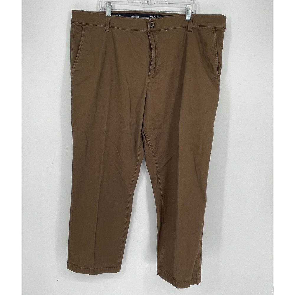 Chaps Men's Brown Stretch Cotton Flat Front Twill Chino Pants Size 44 X 29